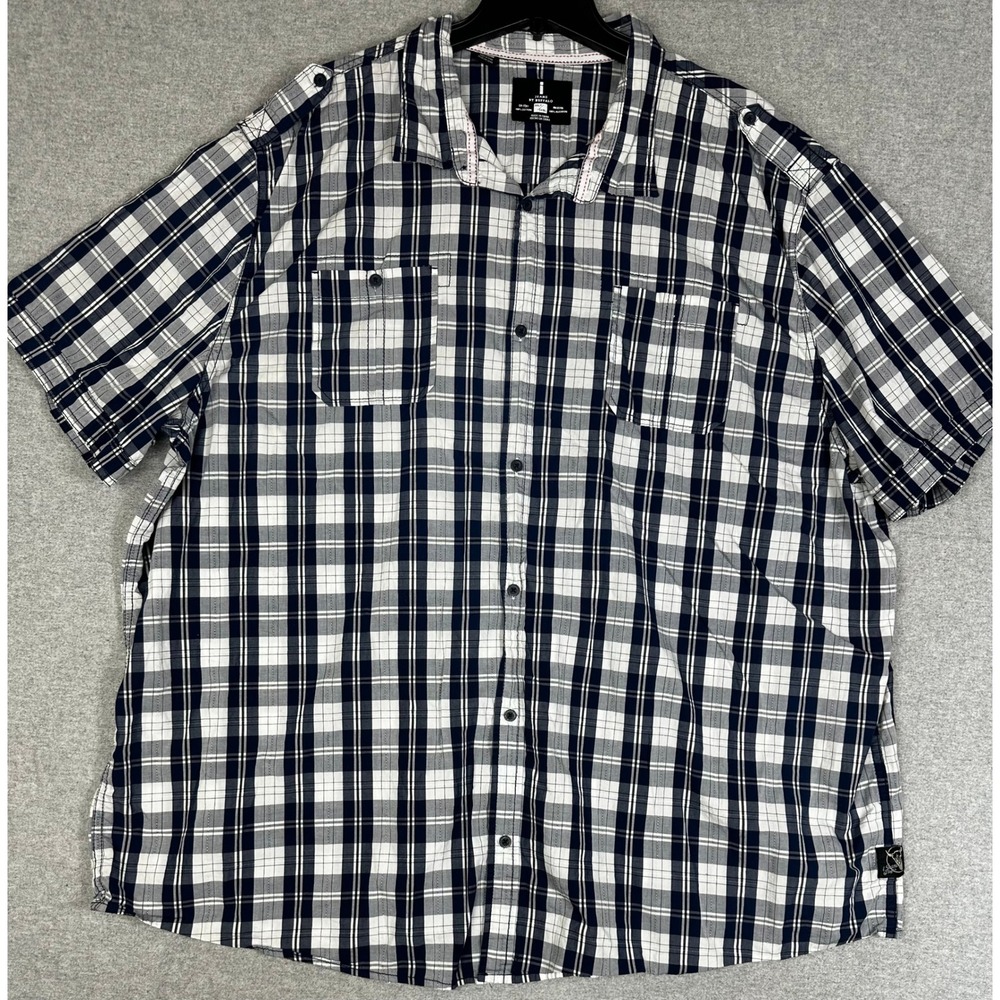 Buffalo Button Down Shirt Mens 3XLT Blue White Plaid Epaulets Short Sleeve